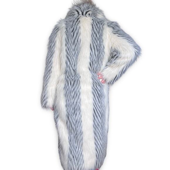 Vintage Donnybrook Faux Fur Long Coat White Gray Striped Plush Elegant Evening - Picture 8 of 12